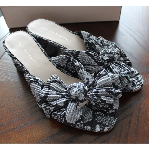 Loeffler Randall Emilia Sand Snake Knot Bow Mules - Picture 3 of 9